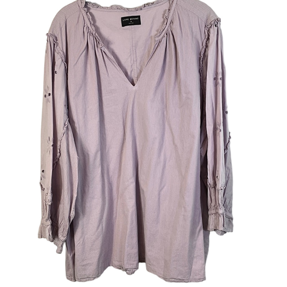 Lane Bryant Light Purple V-neck Top Long Eyelet Floral Sleeves Size 28